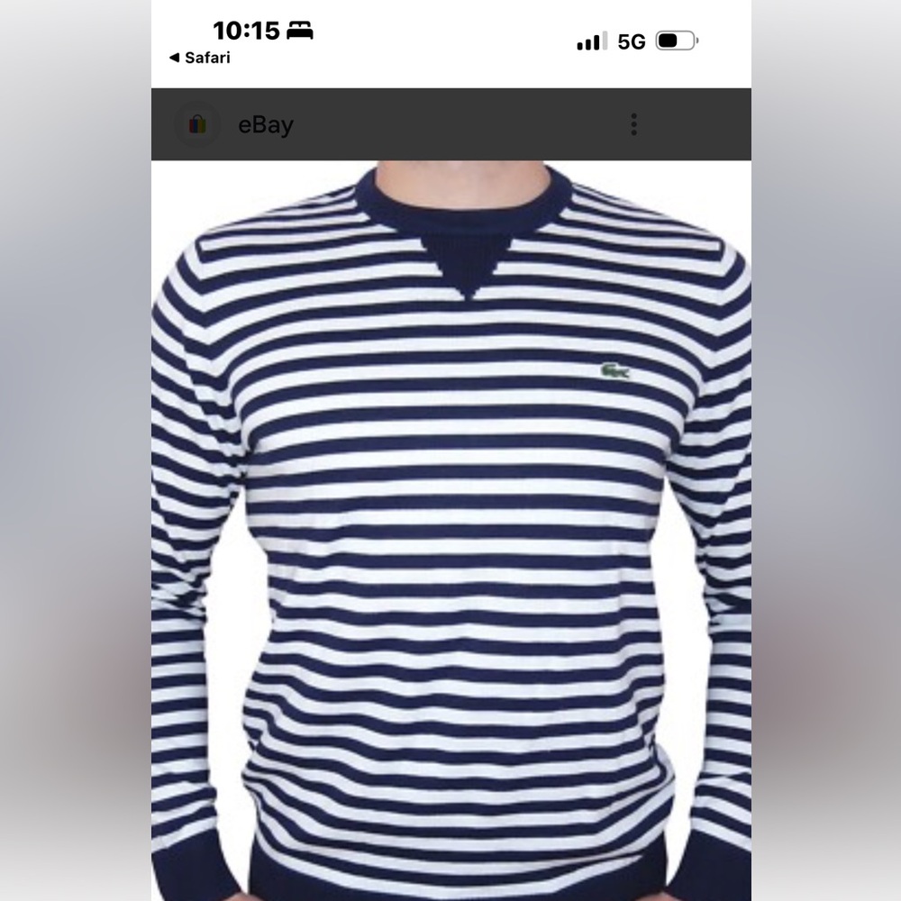 LACOSTE Men's Striped Crewneck Sweater - Navy and White